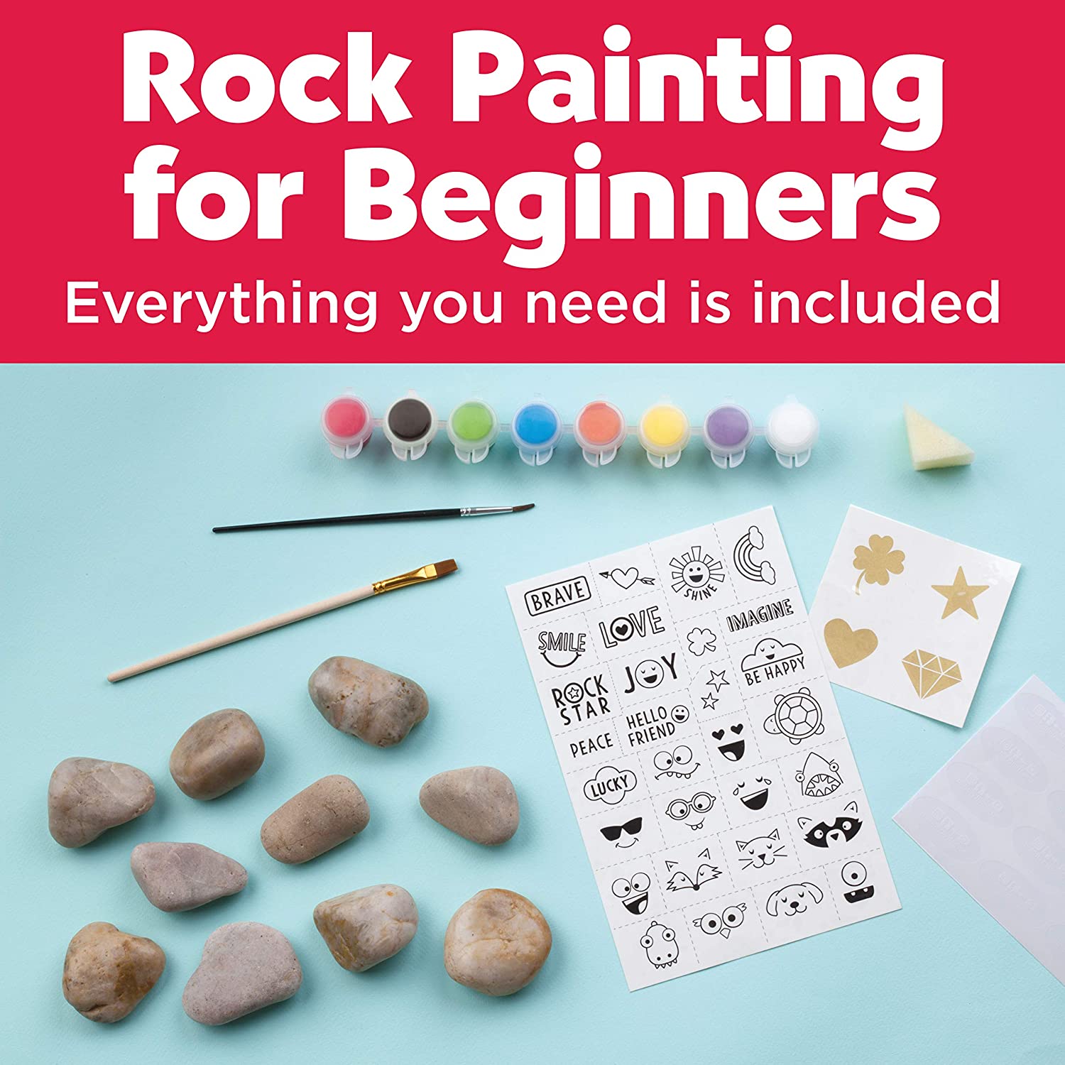 YIFUHH Creative Rock Painting Kit for Kids, Arts and Crafts for Boys&Girls Age 6-12Acrylic Paint, Waterproof Markers, gems-Kids Paintin