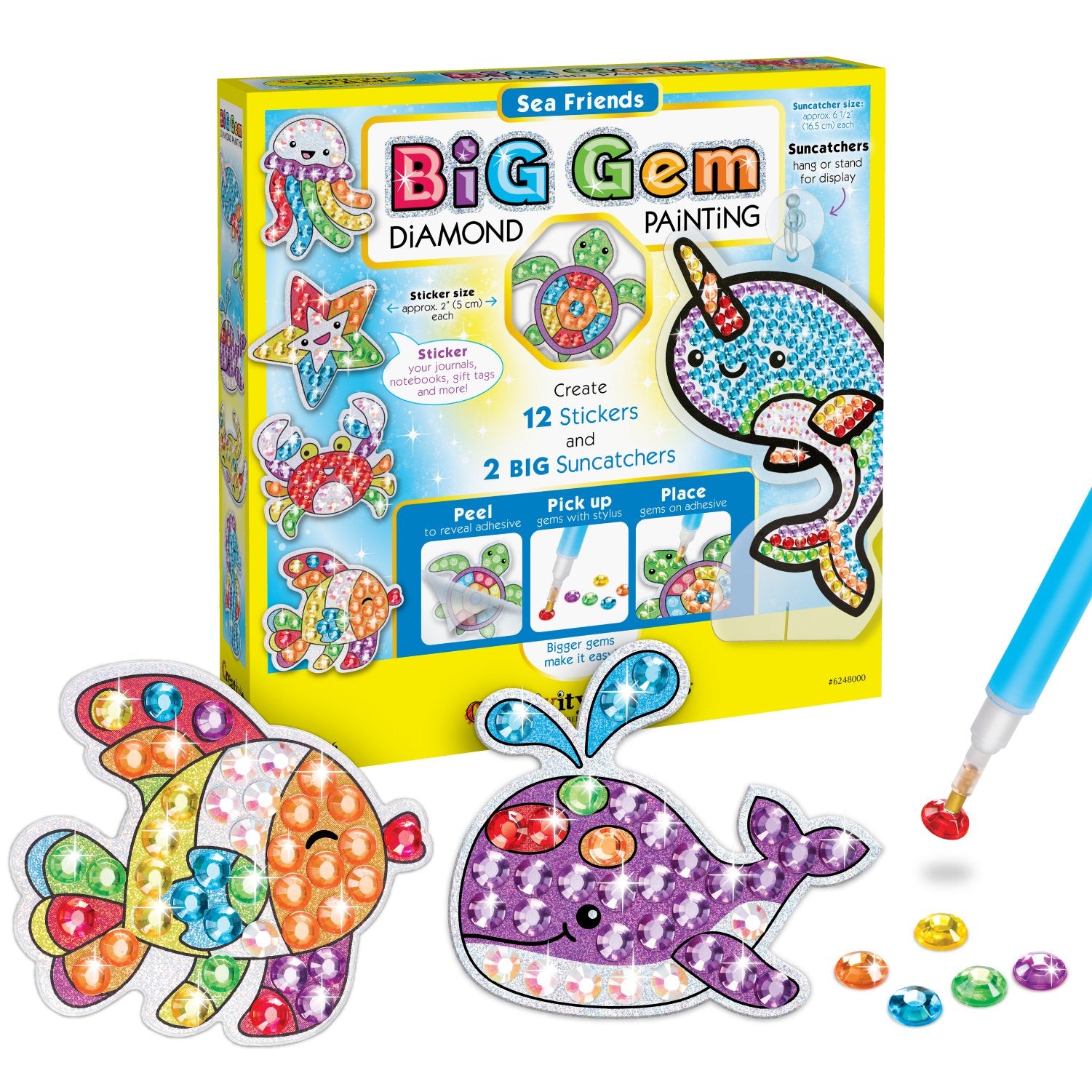  PLASUPPY Gem Art Diamond Painting Kits for Kids Ages 8-12, 24  Pieces DIY Diamond Painting Stickers, 5D Big Gem Suncatchers and Stickers  Kits Create Your Own Magical Art Gift for Girls 
